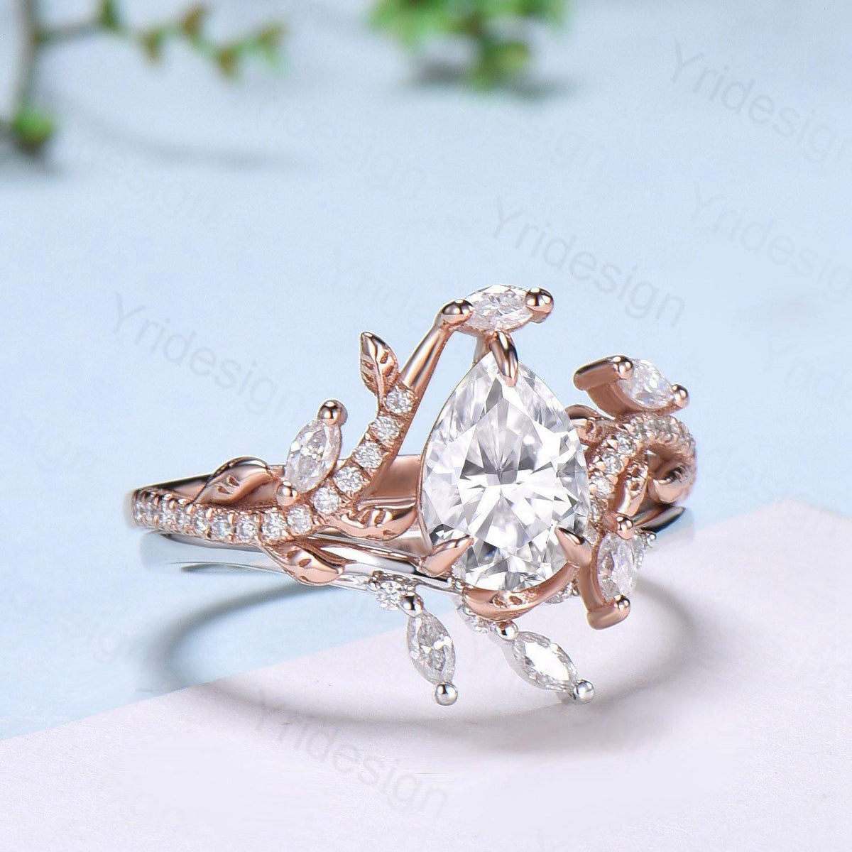 Pear Shaped Brilliant Moissanite Engagement Ring Set Nature Inspired Snake Eternity Wedding Set Moissanite Promise Bridal Set Women Gifts