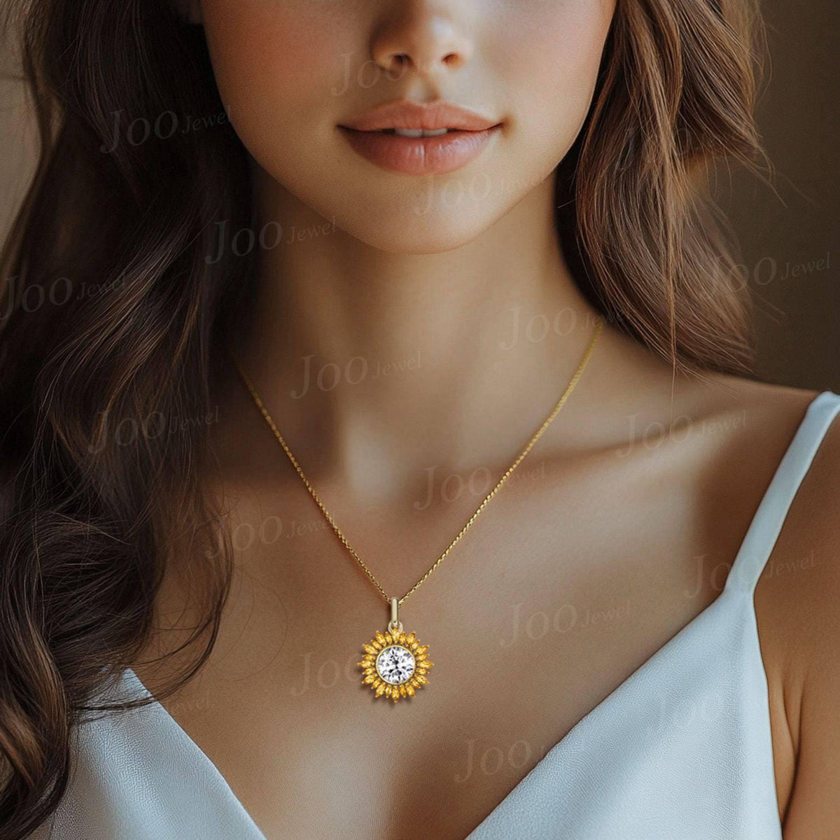Round Moissanite Sunflower Earrings/Necklace Marquise Cut Natural Citrine Halo Stud Earrings Summer Beach Vacation Jewelry for Women