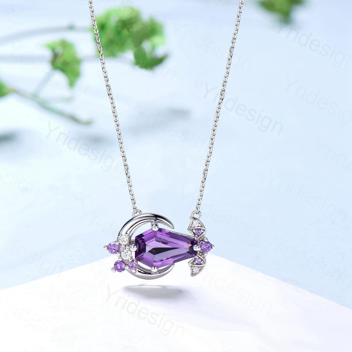 Unique Bat Jewelry Coffin Shape Amethyst Necklace Pendant Gothic Purple Amethyst Earring Silver Rose Gold Amphibian Wedding Set for Daughter