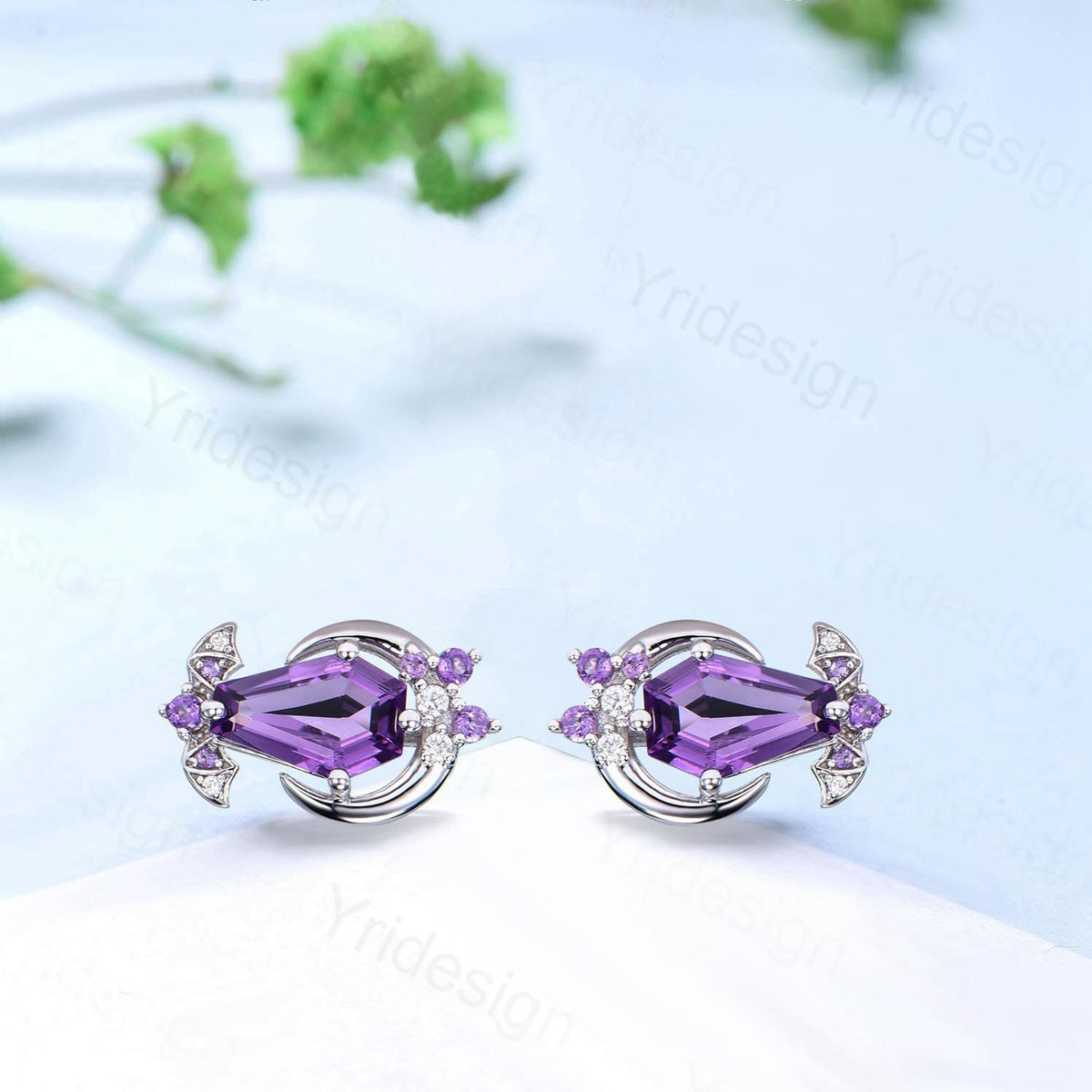Unique Bat Jewelry Coffin Shape Amethyst Necklace Pendant Gothic Purple Amethyst Earring Silver Rose Gold Amphibian Wedding Set for Daughter