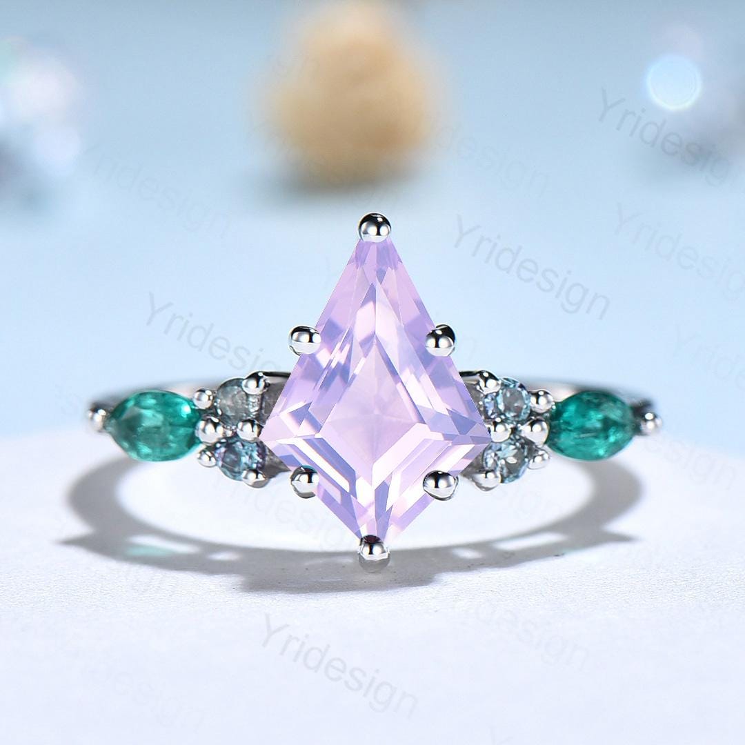 Vintage Lavender Amethyst Engagement Ring Cluster Alexandrite Emerald Wedding Ring Purple Sapphire Anniversary Ring Amethyst Promise Ring