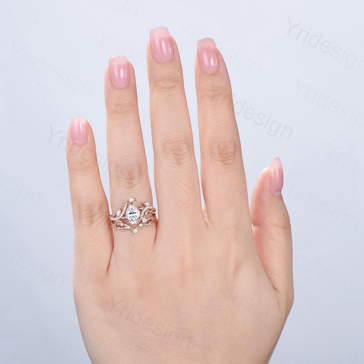 Vintage Pear Diamond Engagement Ring Set Nature Inspired Moissanite Wedding Ring Set 14k Rose Gold 2pcs Snake CVD Diamond Bridal Set Women