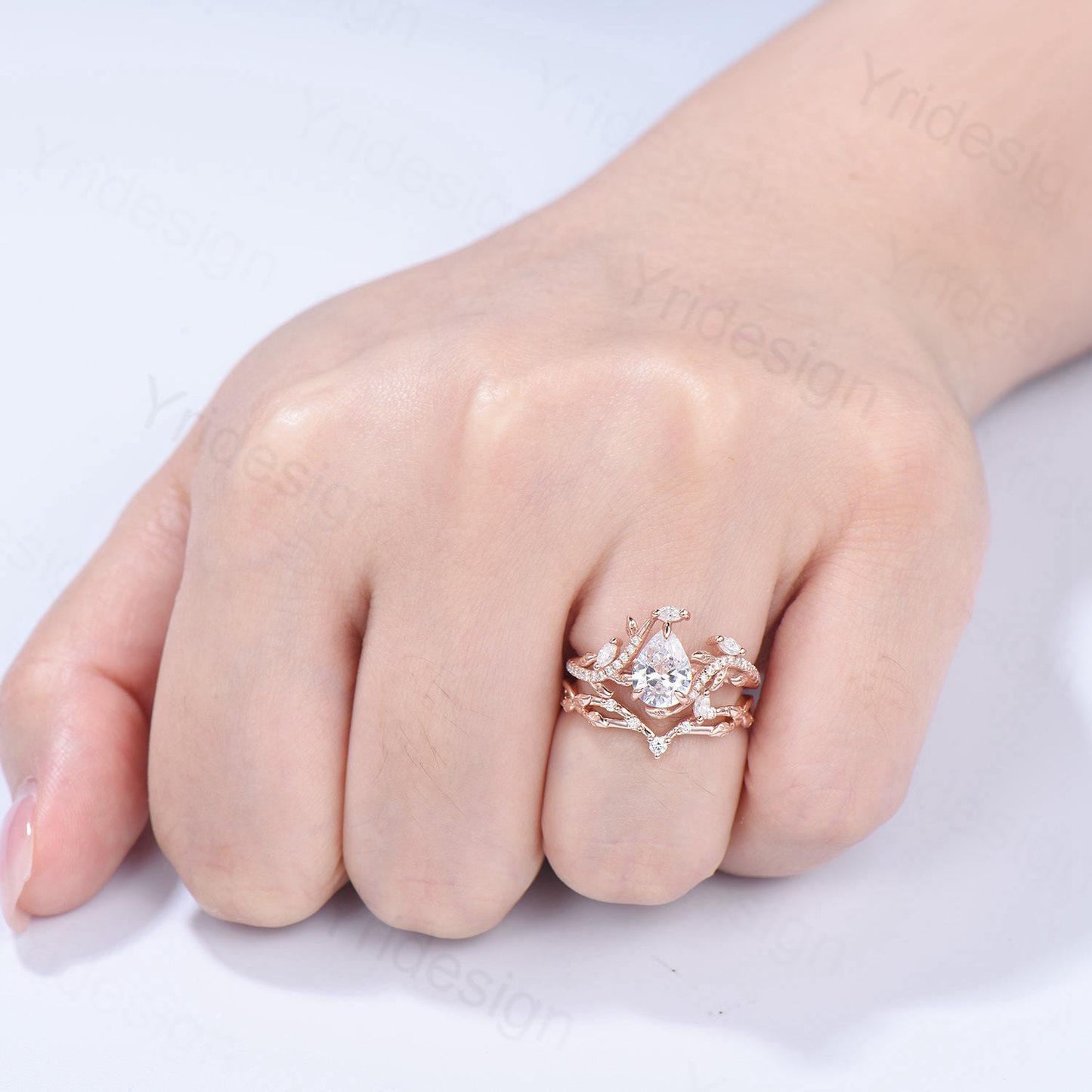 Vintage Pear Diamond Engagement Ring Set Nature Inspired Moissanite Wedding Ring Set 14k Rose Gold 2pcs Snake CVD Diamond Bridal Set Women