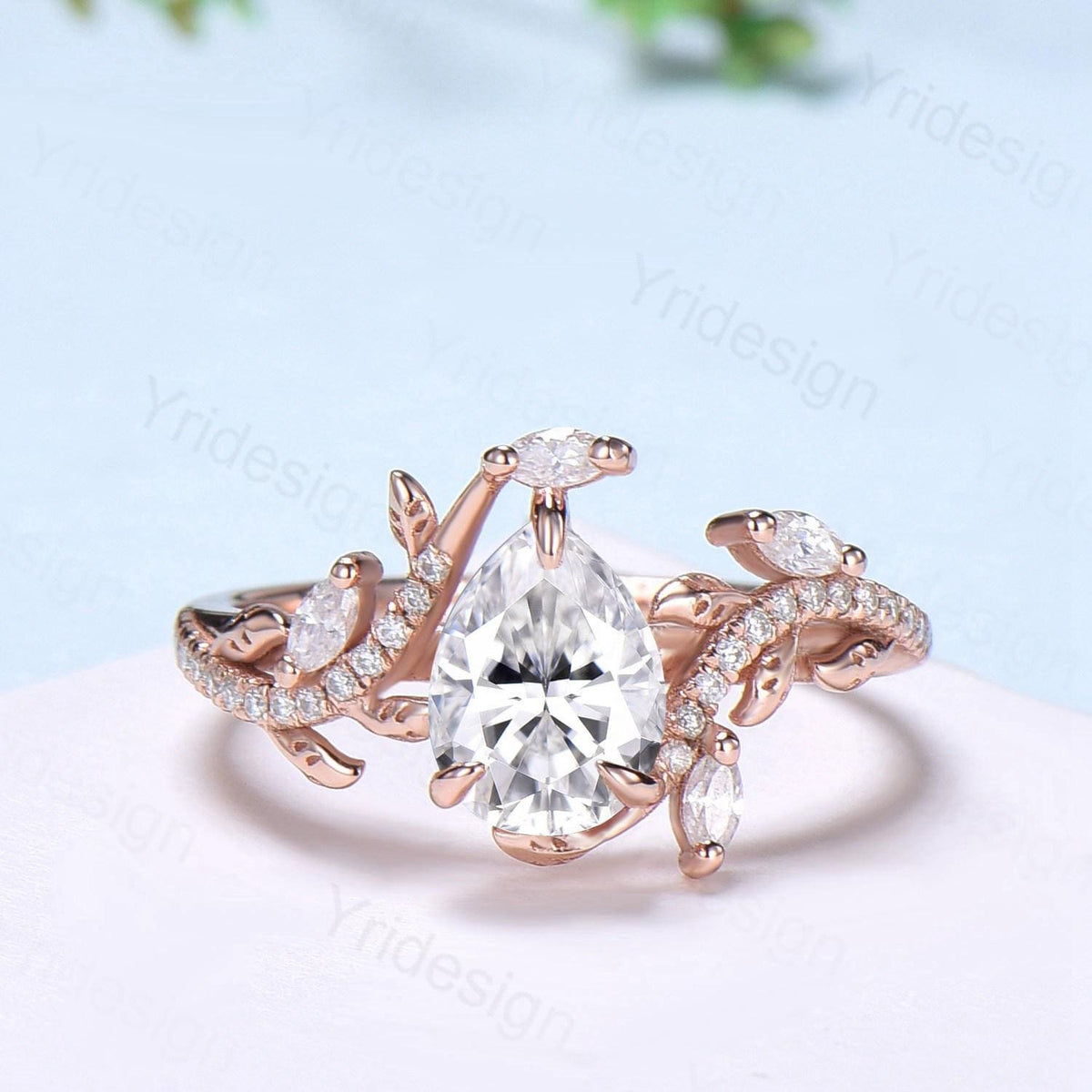 Vintage Pear Diamond Engagement Ring Set Nature Inspired Moissanite Wedding Ring Set 14k Rose Gold 2pcs Snake CVD Diamond Bridal Set Women