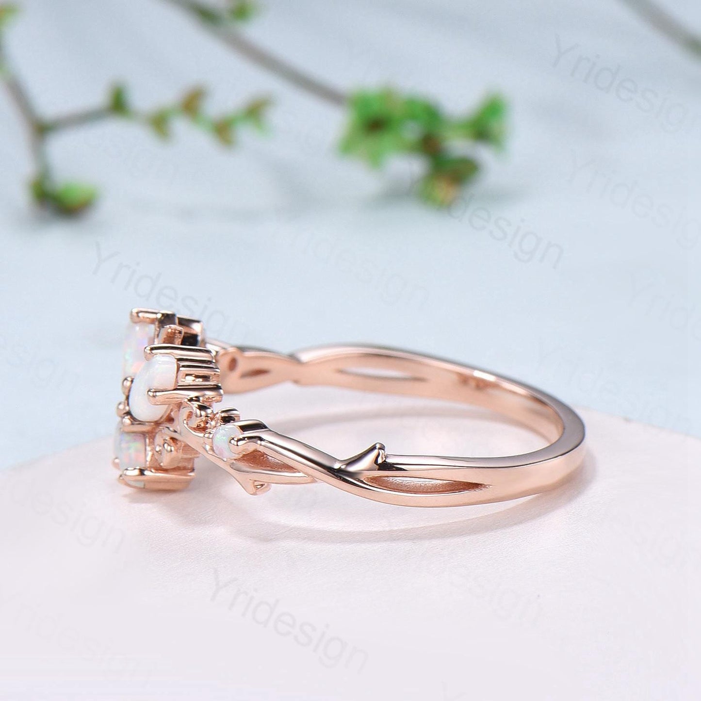 Dainty Butterfly fire opal wedding ring vintage marquise white opal engagement ring silver 14k rose gold custom anniversary gift  for women