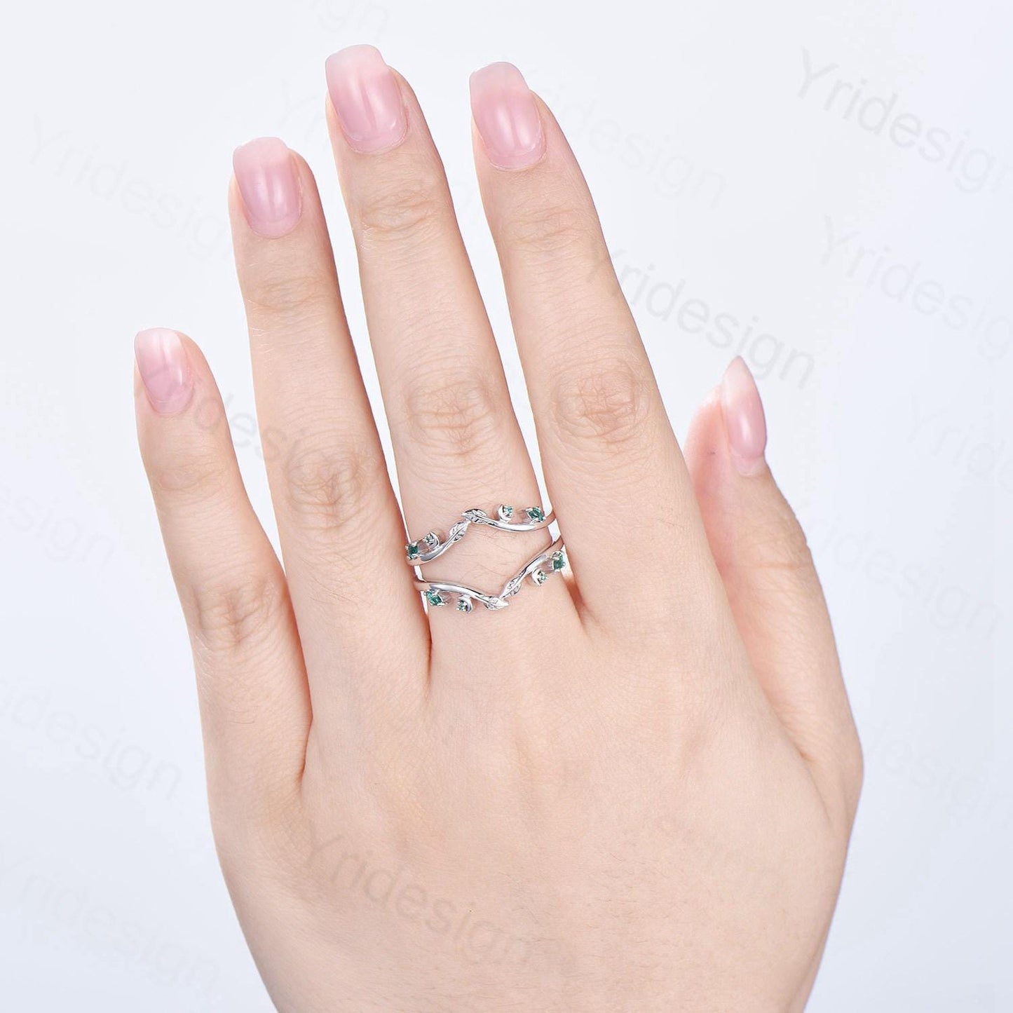 Elegant Emerald Enhancer Wedding Band Leaf Vine Ladies Wedding Ring Women Unique Nature Inspired Stacking Matching Ring Anniversary Gifts