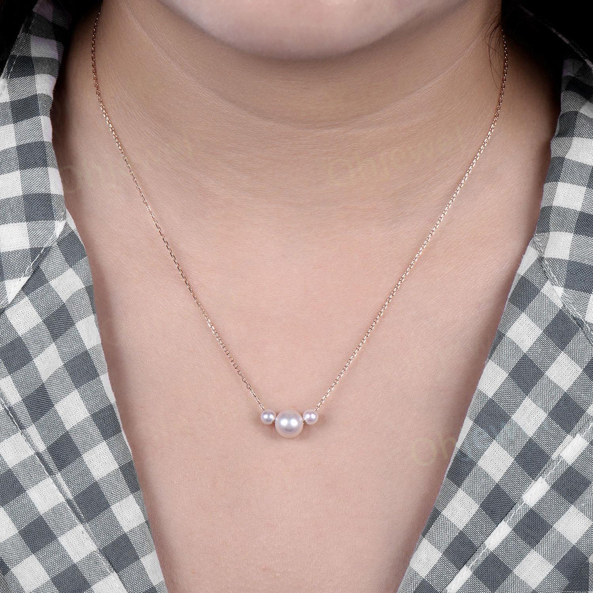 Three stone freshwater pearl necklace 14k rose gold Simple natural pearl necklace June birthstone pendant anniversary gift for women mother