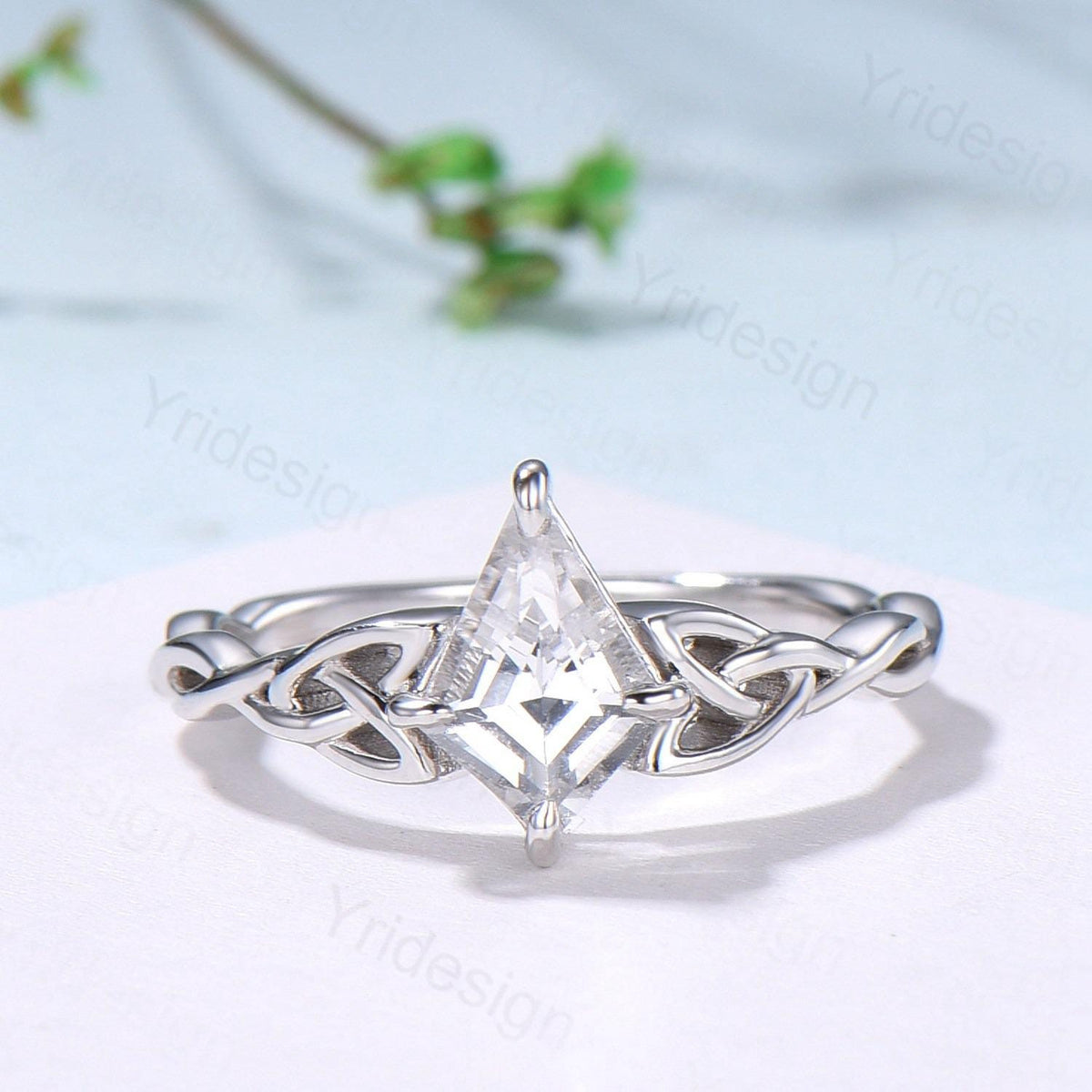 Norse Viking Kite Cut Natural White Sapphire Engagement Ring Set Unique Celtic Love Knot Peridot Butterfly Wedding Band Vintage Bridal Set