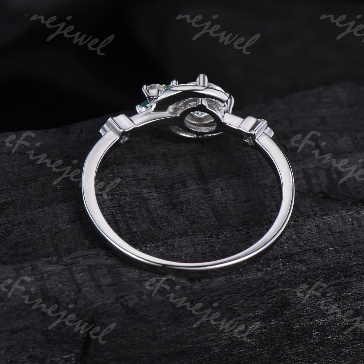 Blue Sandstone Engagement Ring: Moon, Star, Emerald Galaxy Ring
