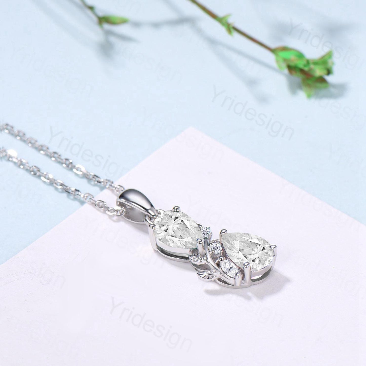 Nature Inspired Pear Shaped Moissanite Necklace Pendant Unique Moissanite Stud Earrings Branch Snake Leaf Vine Wedding Set Promise Gifts
