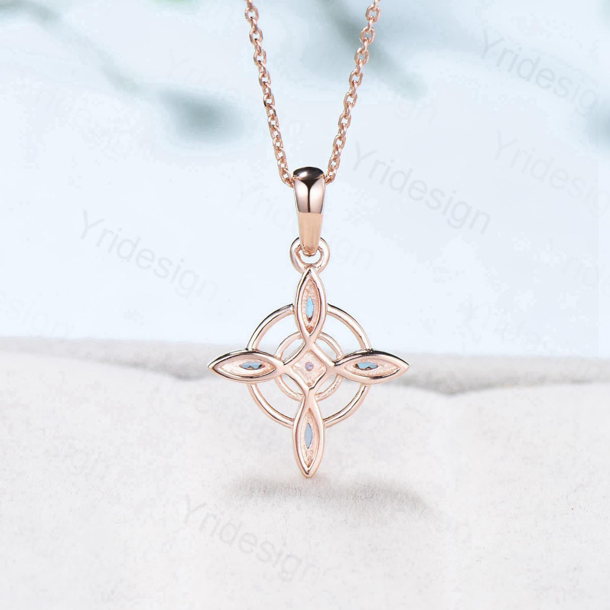 Unique Marquise Cut Blue Sapphire Necklace and Earring Double Loop September Stud Earring Silver Rose Gold Celtic Love Jewelry Wedding Sets