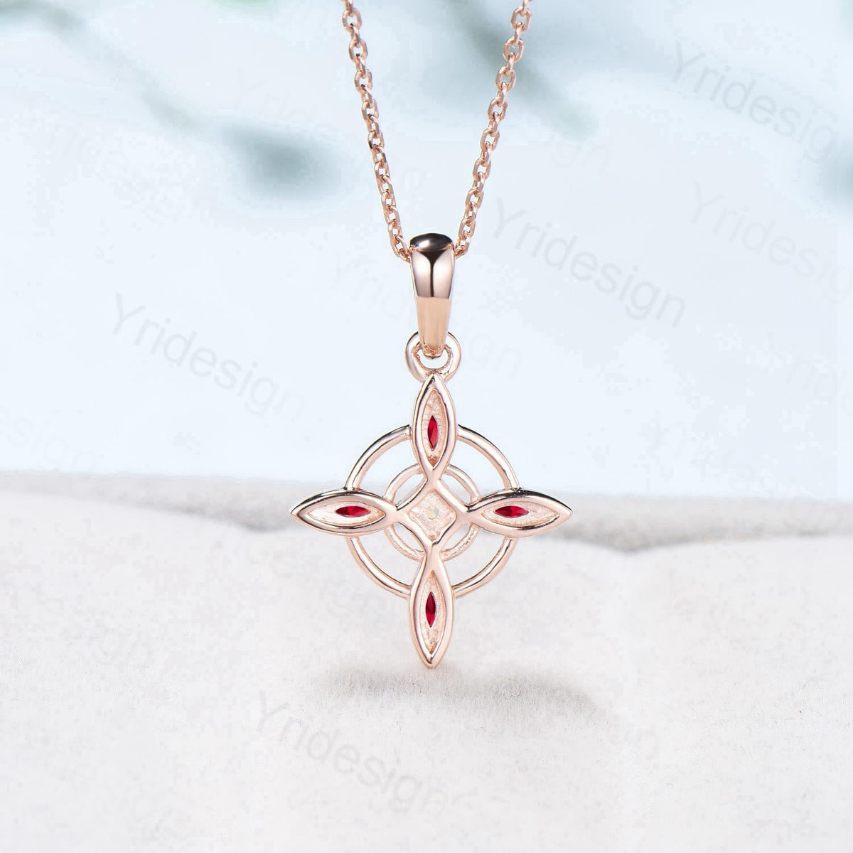 Unique Marquise Cut Red Ruby Necklace and Earring Double Loop July Birthstone Stud Earring Silver Rose Gold Celtic Love Jewelry Wedding Sets