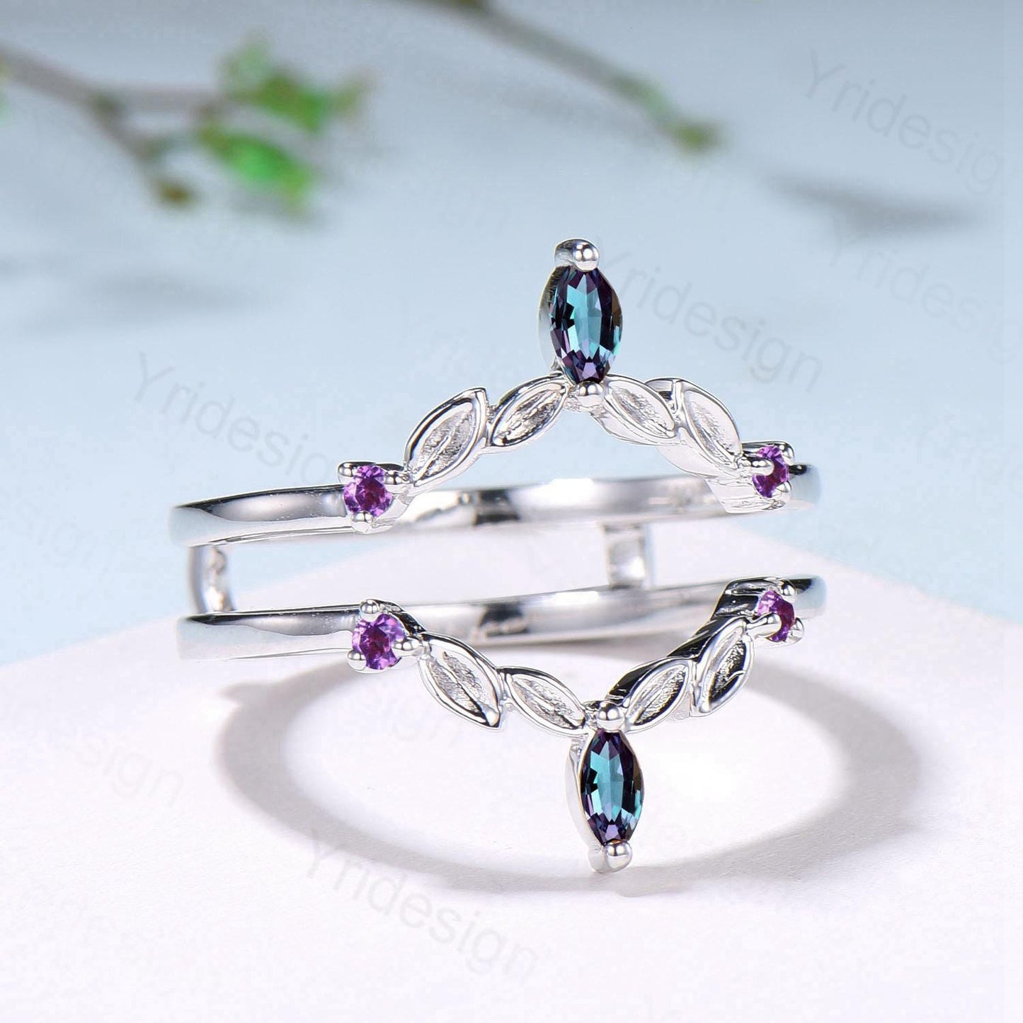 Vintage Marquise Cut Alexandrite Wedding Band Ring Ladies Amethyst Wedding Ring Curved Enhancer Stacking Bridal Matching Ring For Daughter