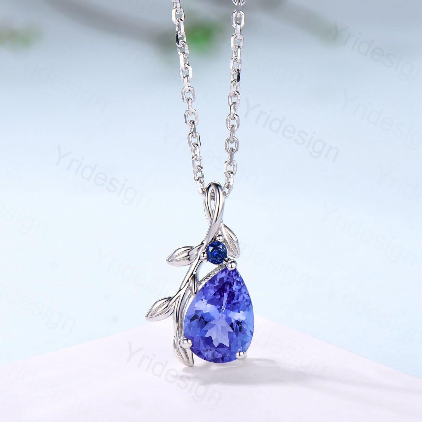 Natural Inspired Tanzanite Necklace natural sapphire leaf branch tanzanite pendant elegant twisted pendant anniversary gifts for daughter