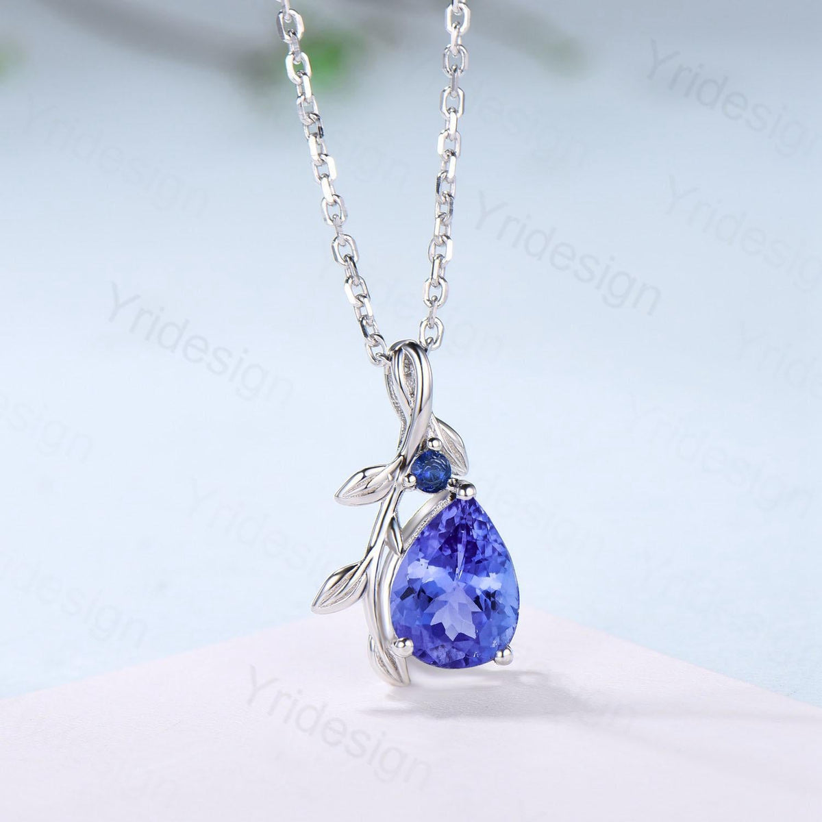 Natural Inspired Tanzanite Necklace natural sapphire leaf branch tanzanite pendant elegant twisted pendant anniversary gifts for daughter