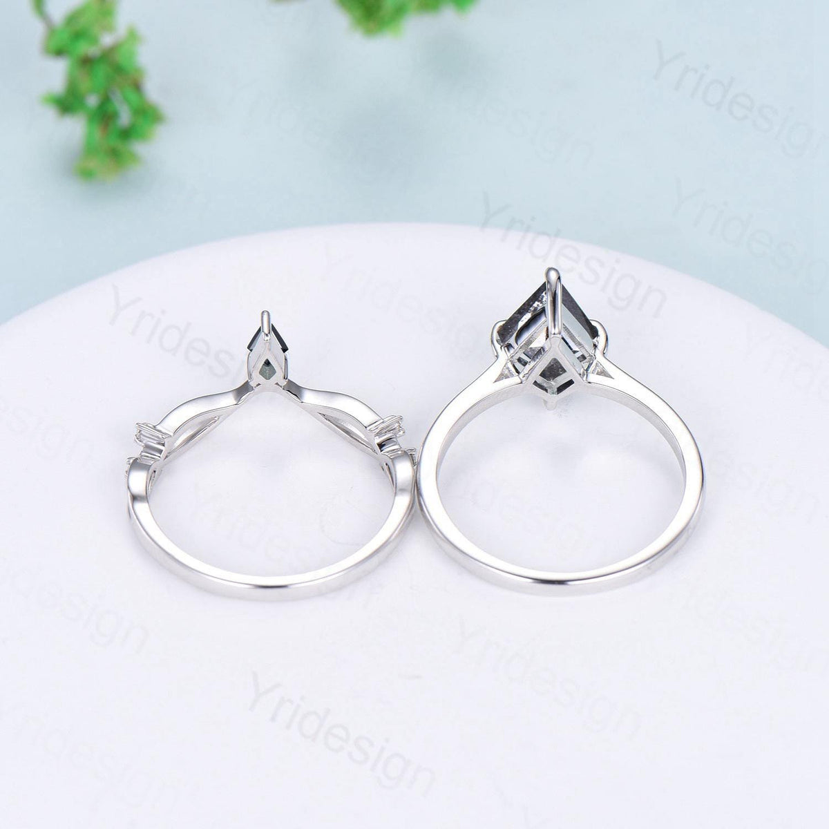Dainty Salt and Pepper Diamond Engagement Ring Set Kite Solitaire Minimalist Wedding Set Simple Diamond Bridal Set Anniversary Promise gift