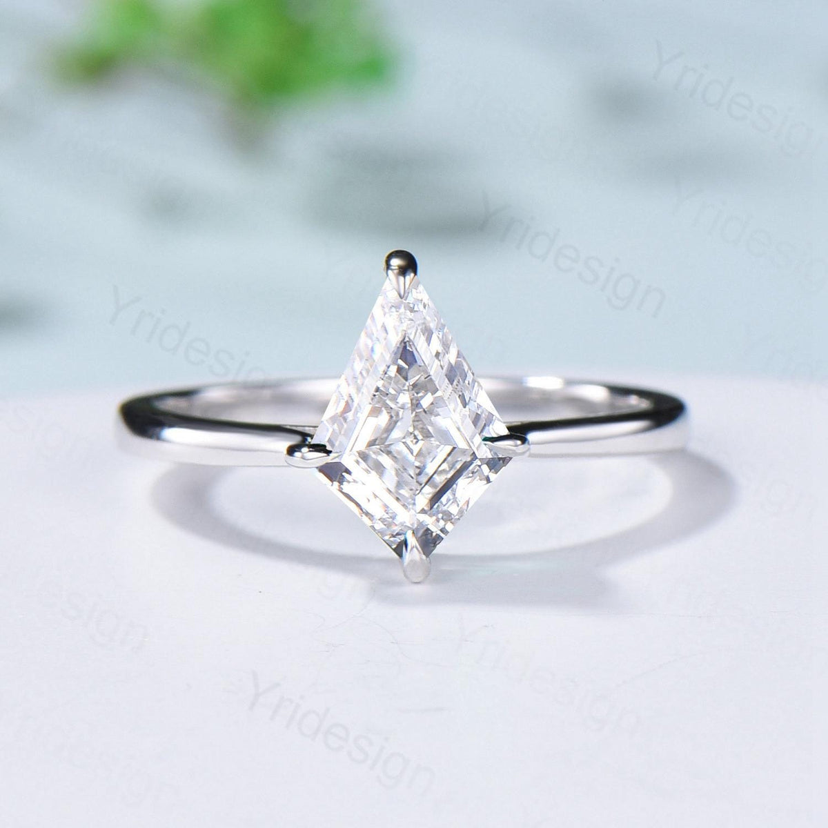 Art Deco Kite Cut Diamond Ring Set - Lab Grown Diamond Chevron Wedding Band