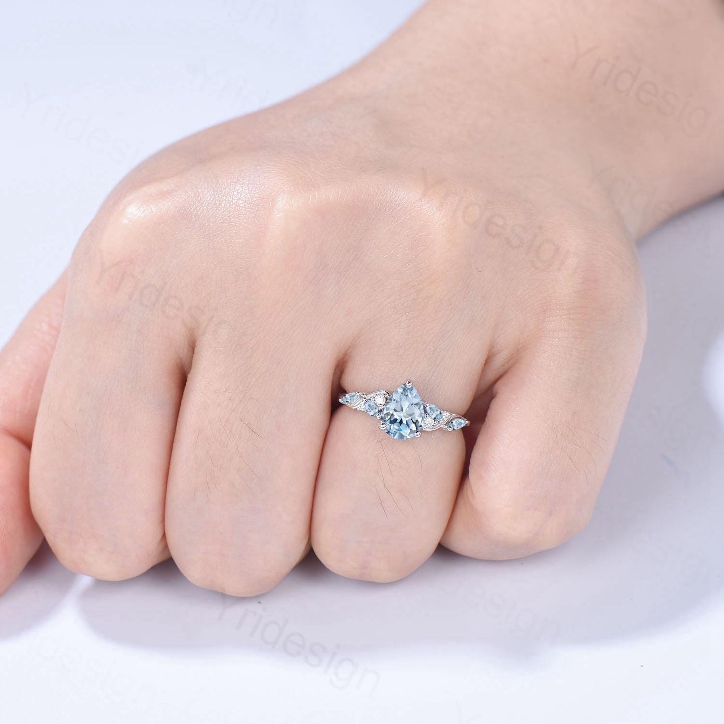 1.25ct Pear Natural Aquamarine Engagement Ring Vintage Marquise March Birthstone Wedding Ring Antique Anniversary Promise Ring Jewelry Gifts