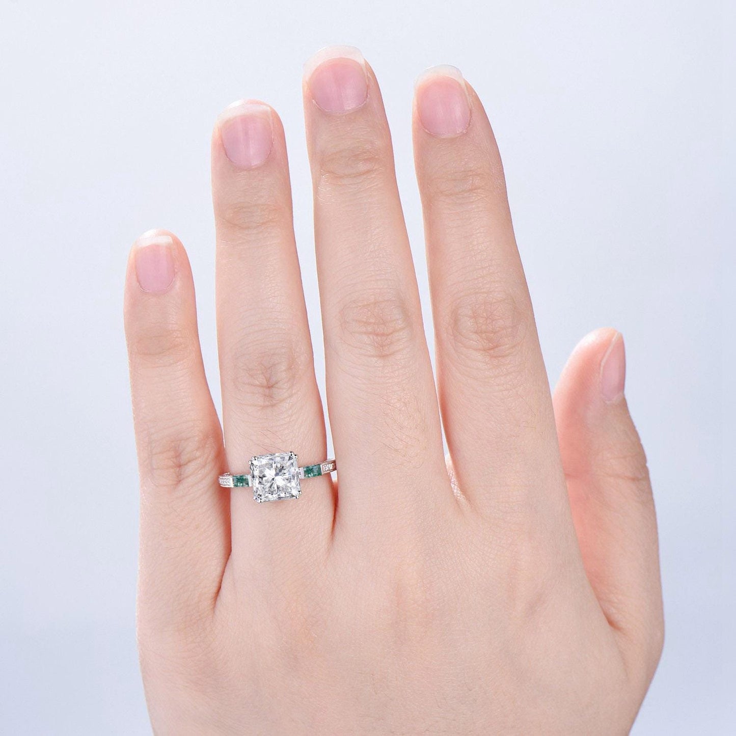 Hidden halo princess cut diamond engagement ring hidden halo moss agate diamond  basket setting wedding ring IGI certificate diamond jewelry