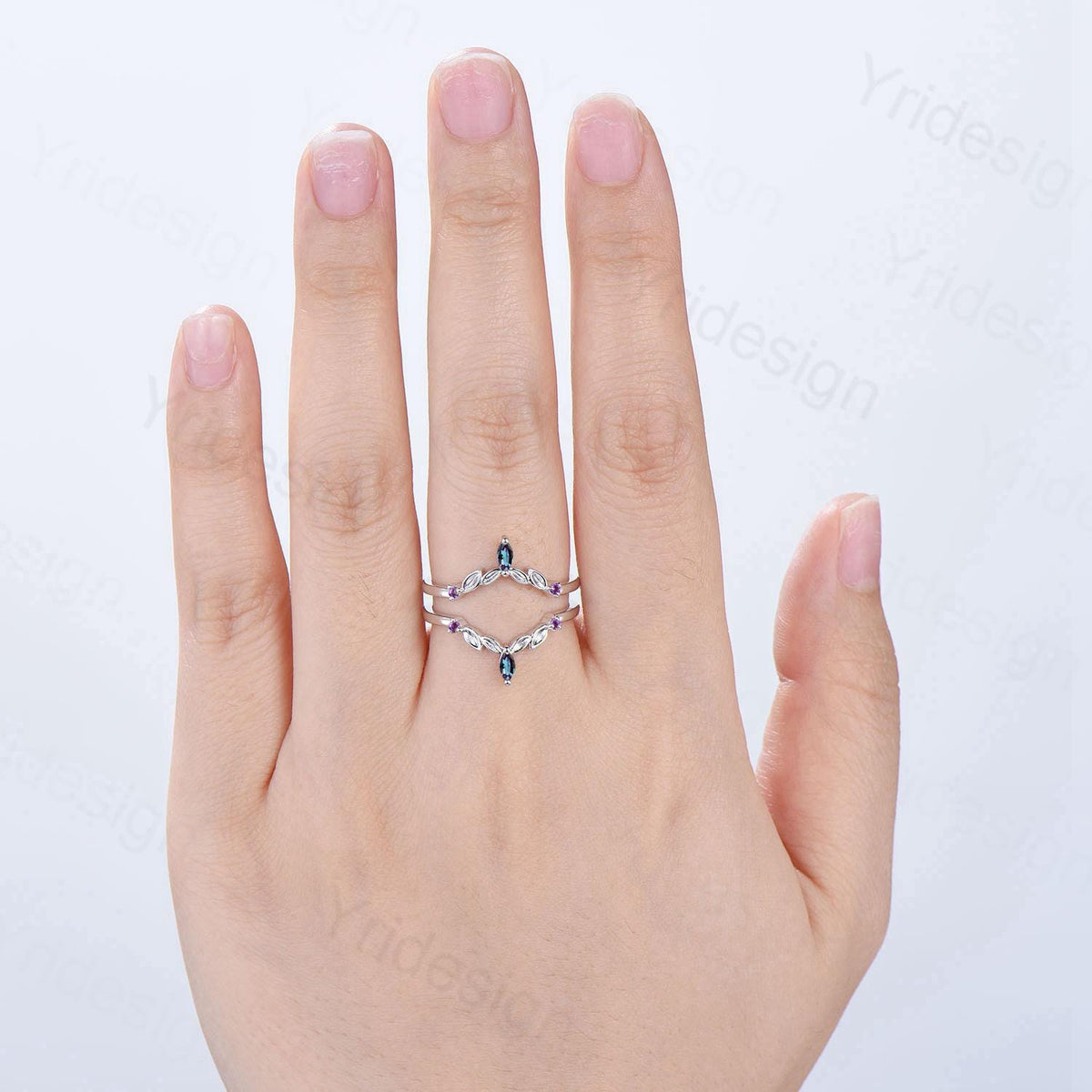 Vintage Marquise Cut Alexandrite Wedding Band Ring Ladies Amethyst Wedding Ring Curved Enhancer Stacking Bridal Matching Ring For Daughter