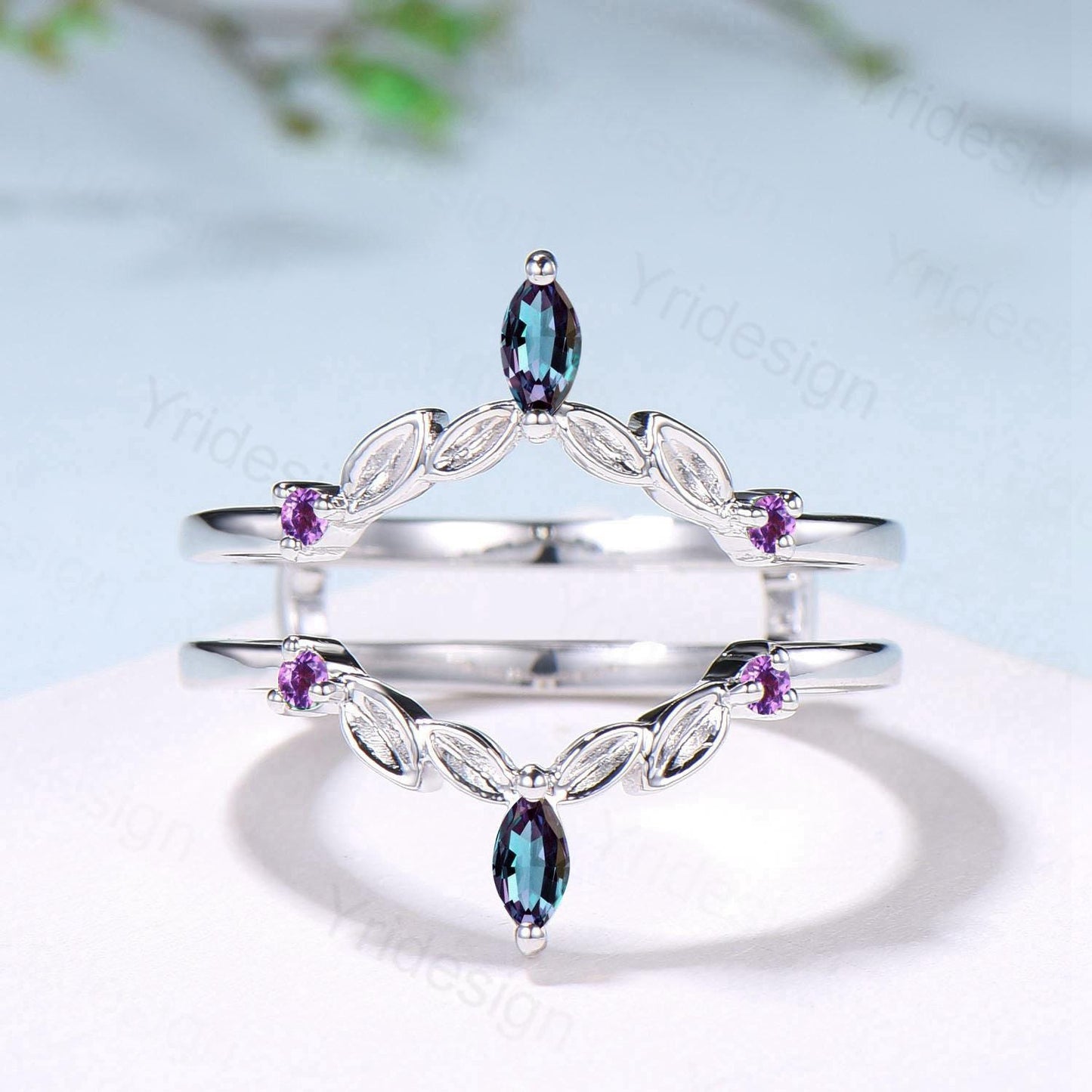 Vintage Marquise Cut Alexandrite Wedding Band Ring Ladies Amethyst Wedding Ring Curved Enhancer Stacking Bridal Matching Ring For Daughter