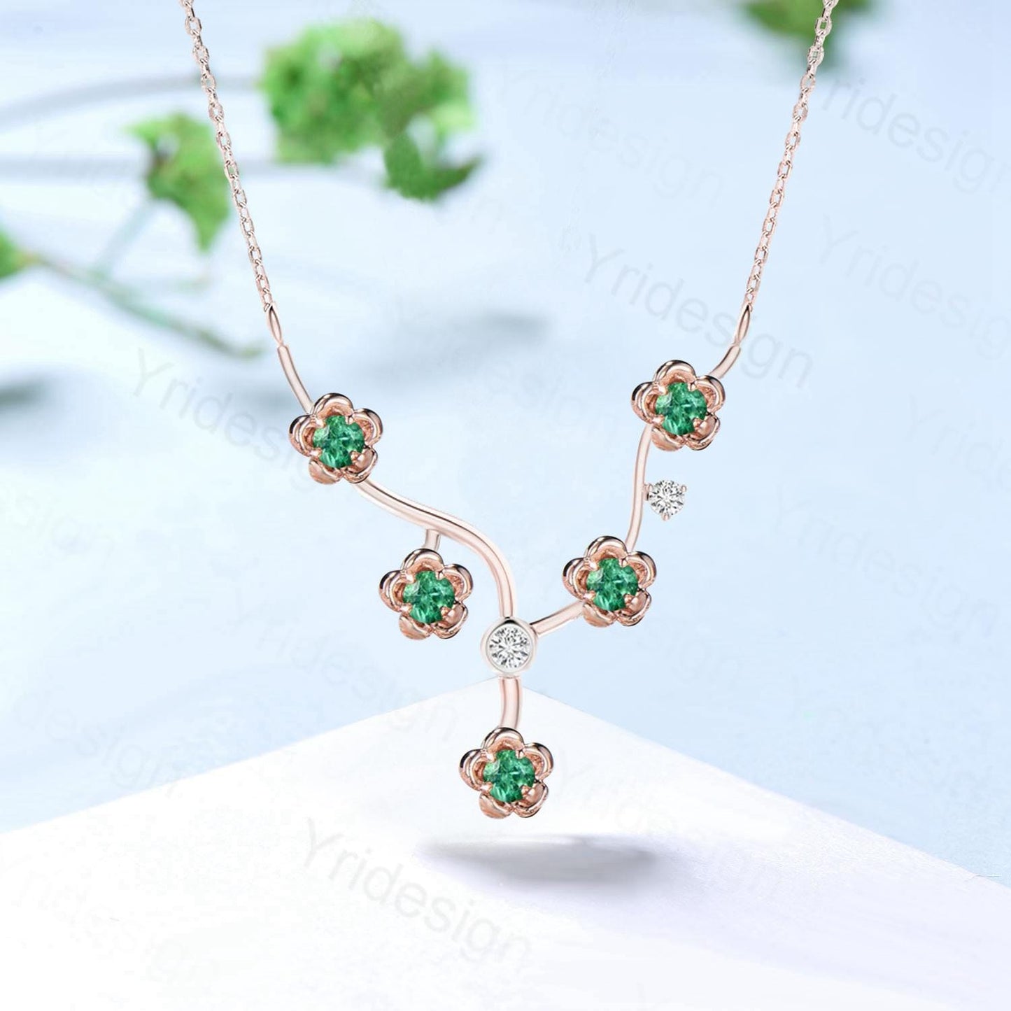 Unique Enhanced Floral Emerald Necklace Nature Inspired Emerald Necklace  Flower Pendant Snowflake branch pendant Anniversary gift for women