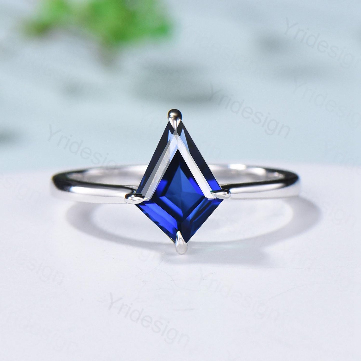 Dainty Blue Sapphire Engagement Ring Set Kite Cut Solitaire Minimalist Wedding Set Simple Sep birthstone Bridal Set Anniversary Promise gift