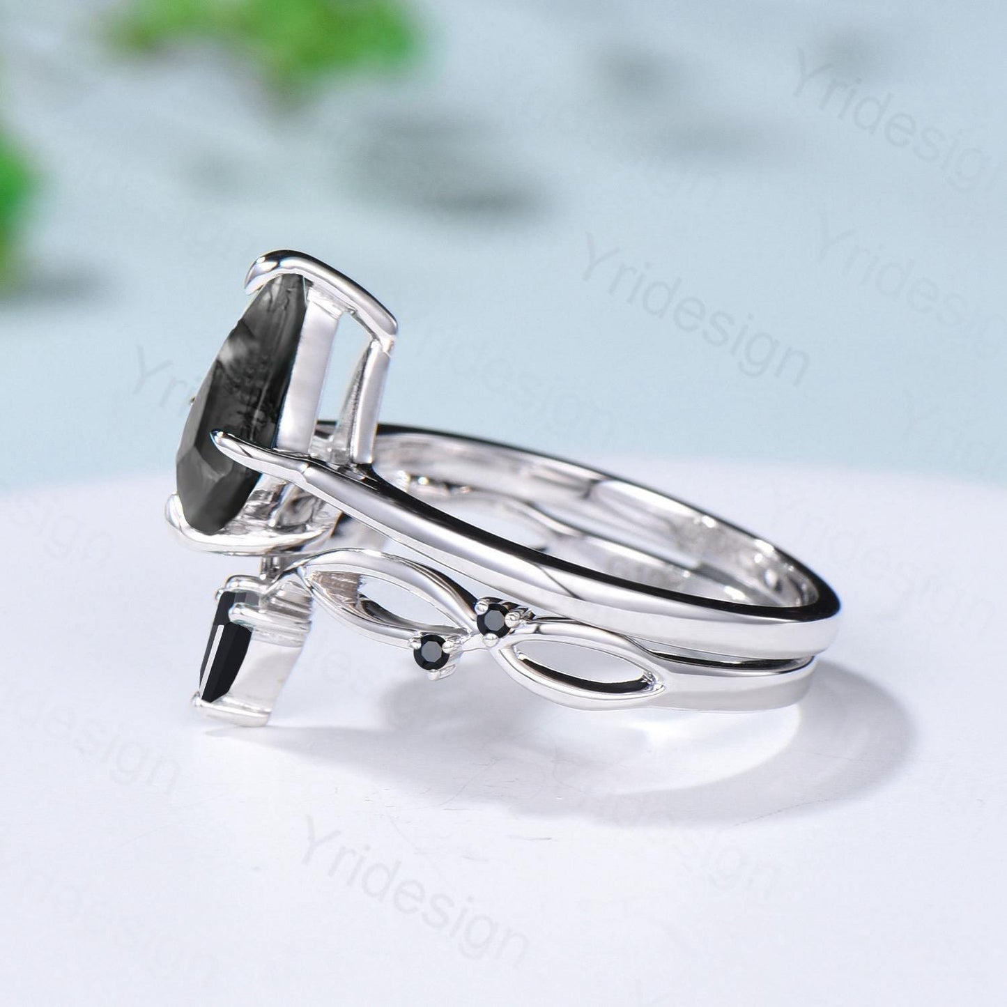 Dainty Salt and Pepper Diamond Engagement Ring Set Kite Solitaire Minimalist Wedding Set Simple Diamond Bridal Set Anniversary Promise gift