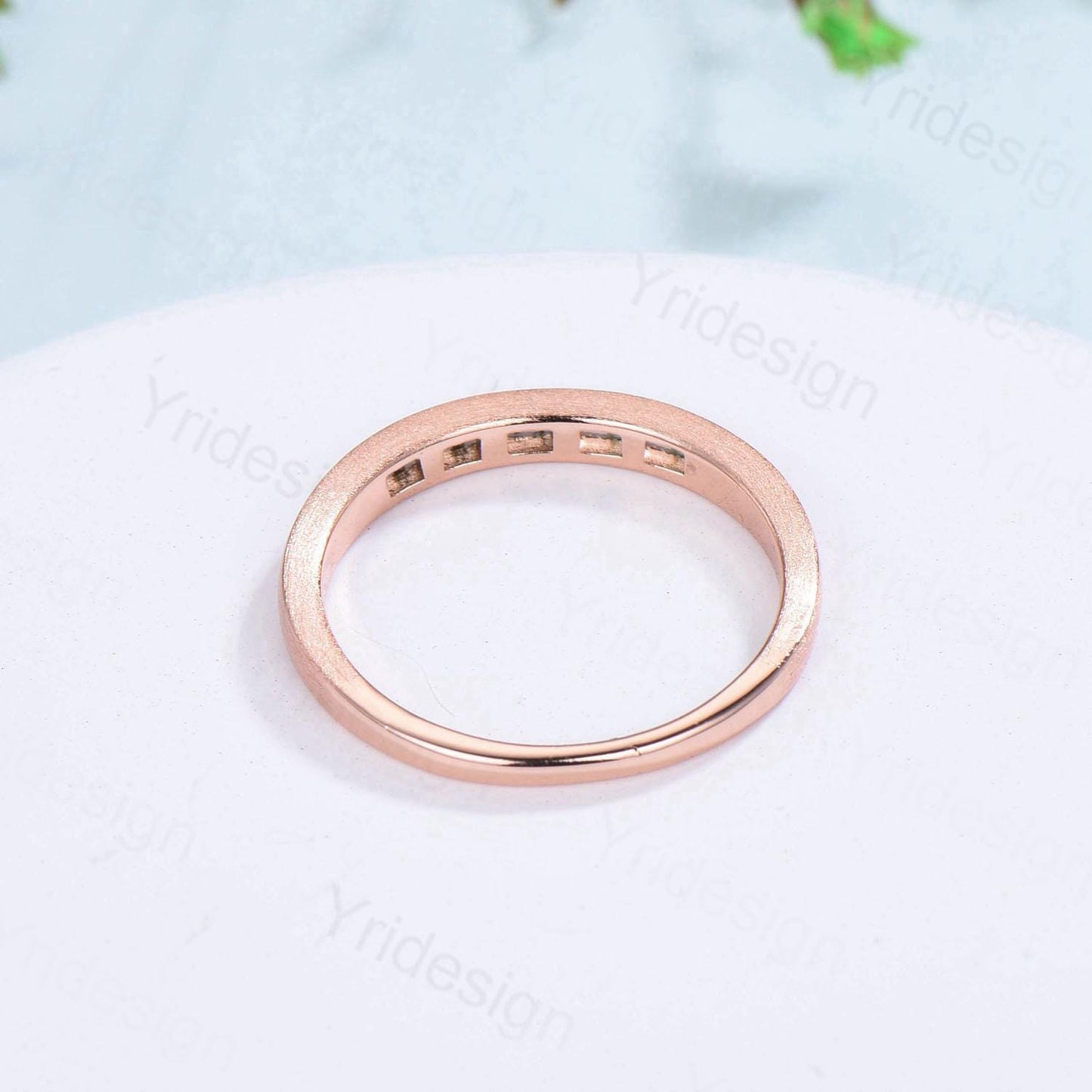 Hammered Moss Agate Wedding Ring Unique Minimalist Brushed Five Stone Wedding Band Women Tension Design Stacking Retro Vintage Stacking Ring