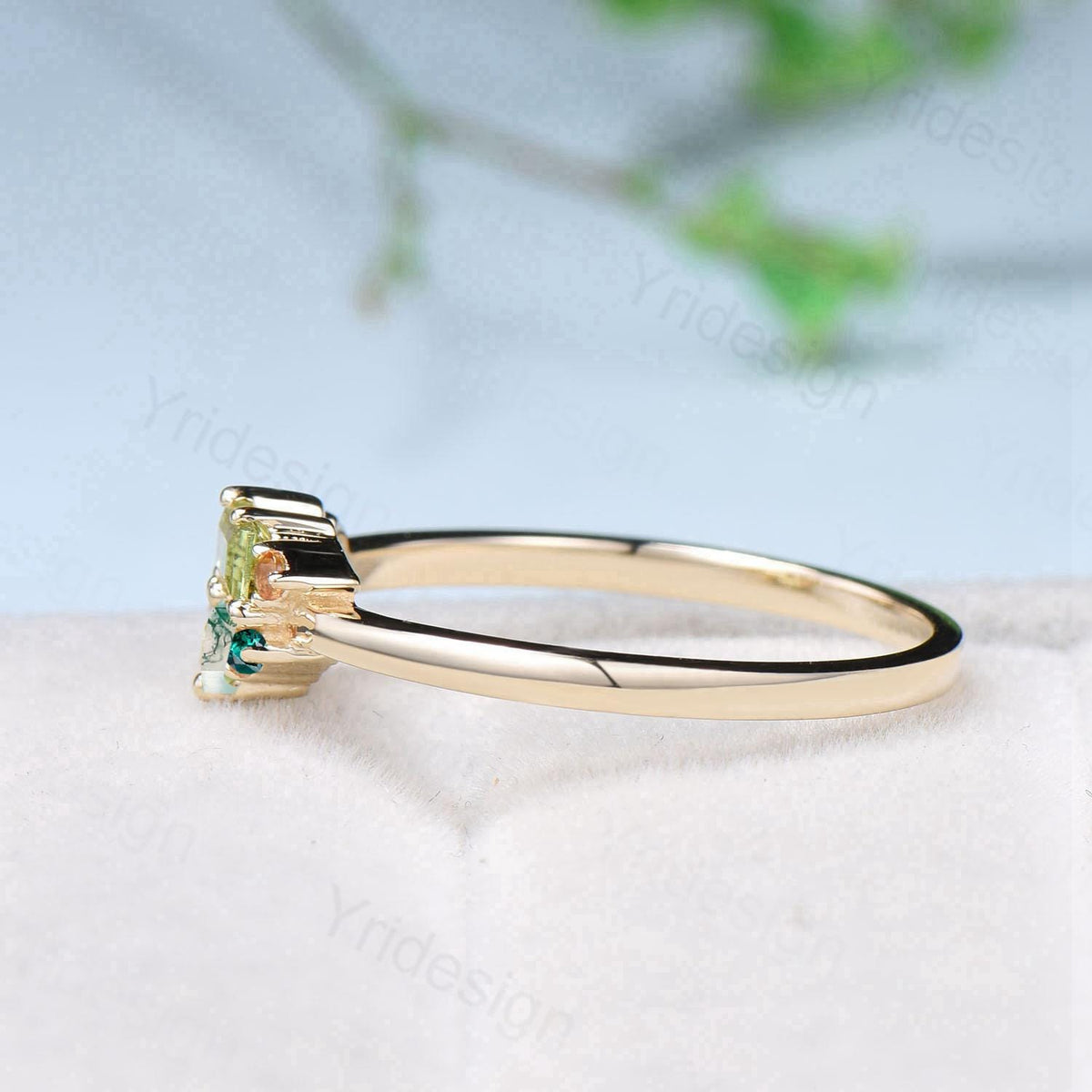 Unique Baguette Moss Agate Peridot Wedding Ring Multi Stone Citrine Emerald Wedding Band Stacking Promise Ring Anniversary Gift For Daughter