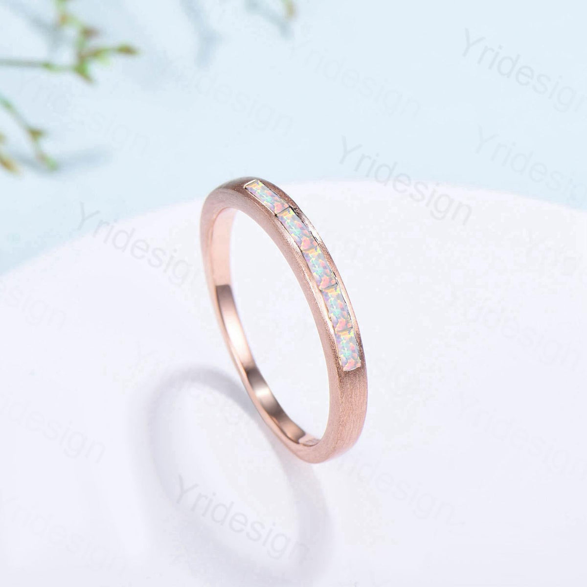 Hammered Opal Wedding Ring Unique Minimalist Brushed Five Stone Opal Wedding Band Women Tension Design Stacking Retro Vintage Stacking Ring