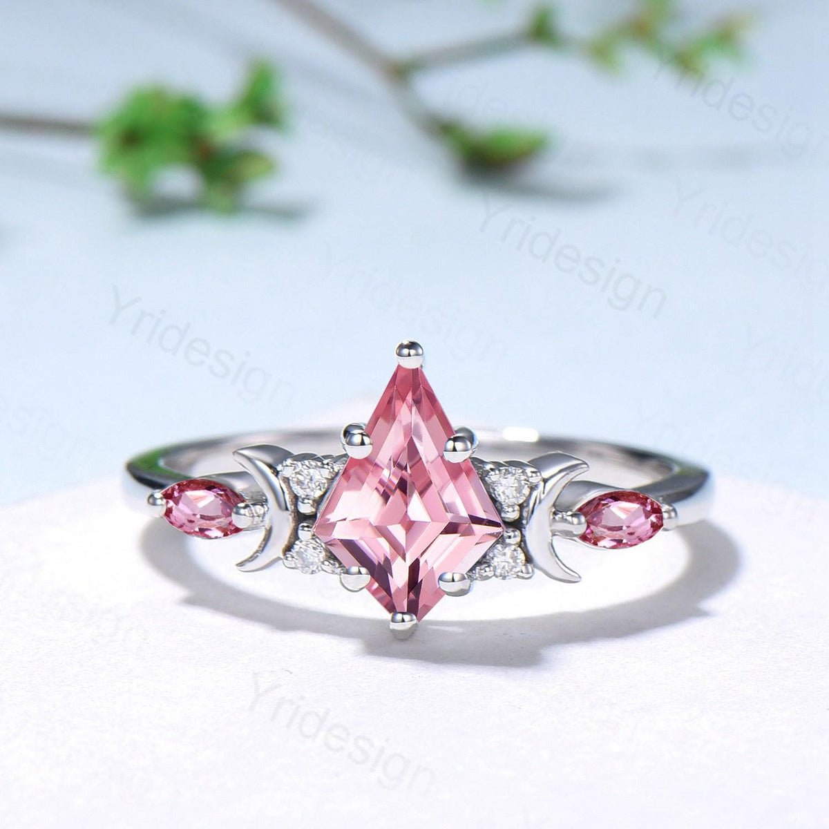 Unique Papalacha sapphire engagement ring set moon star kite cut pink sapphire wedding ring set elegant promise anniversary bridal set women