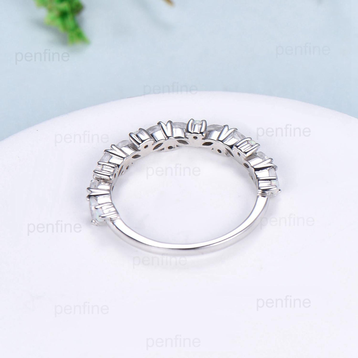 Vintage Marquise Moonstone Opal Wedding Band, 14k Yellow Gold Stacking Ring