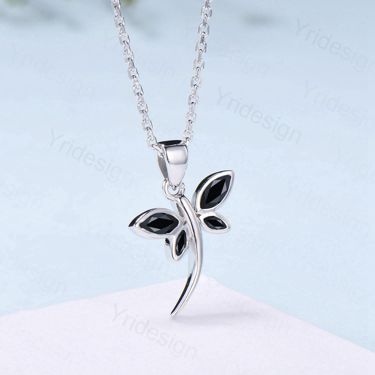 Dragonfly Black Marquise Spinel Spinel Necklace Bezel Set Simple Butterfly Accompany Necklace Pendant Minimalist Anniversary Birthday Gift