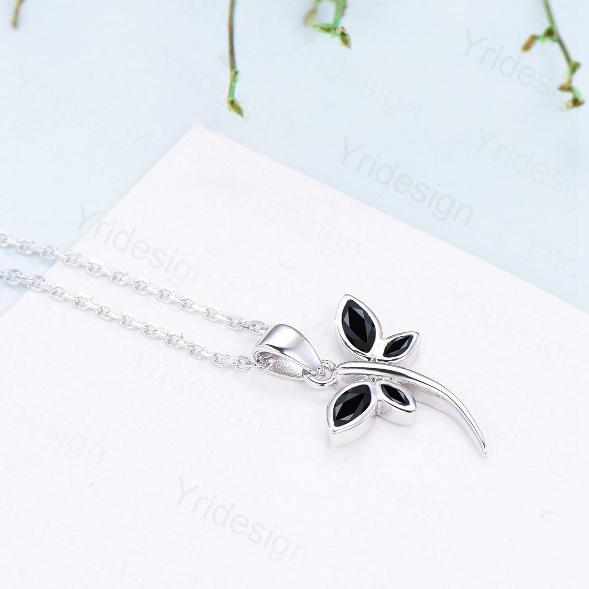 Dragonfly Black Marquise Spinel Spinel Necklace Bezel Set Simple Butterfly Accompany Necklace Pendant Minimalist Anniversary Birthday Gift