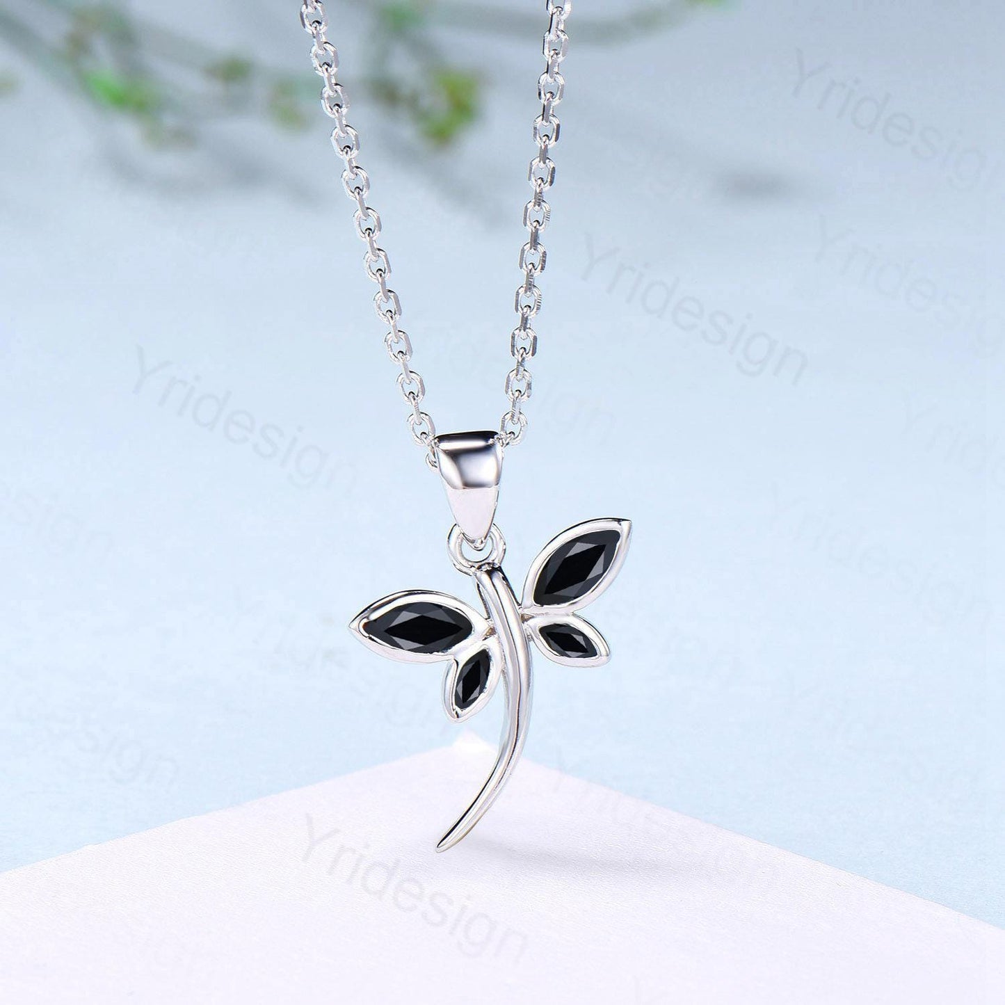 Dragonfly Black Marquise Spinel Spinel Necklace Bezel Set Simple Butterfly Accompany Necklace Pendant Minimalist Anniversary Birthday Gift