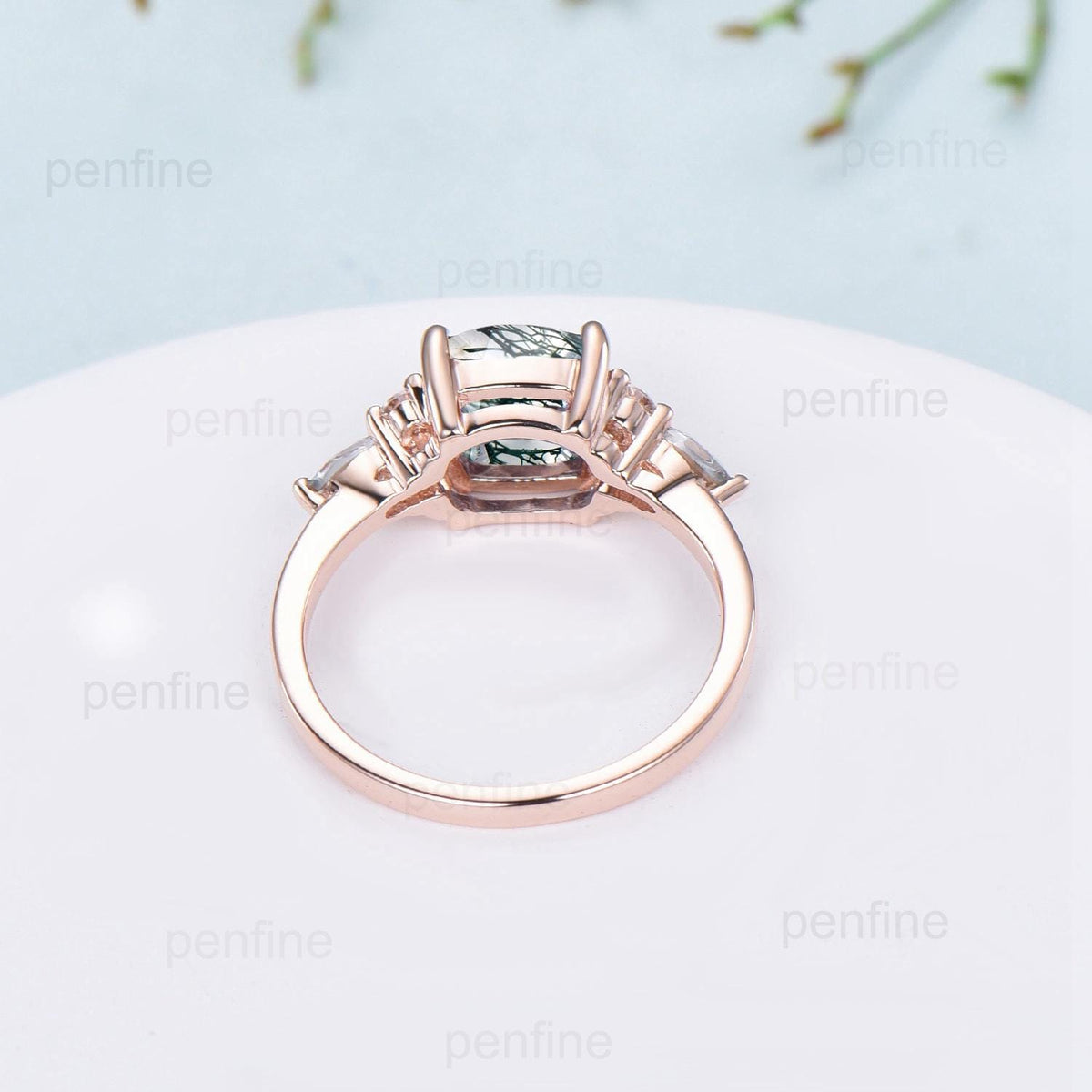 Vintage Cushion Natural Moss Agate Ring Dainty Cluster Emerald Marquise Engagement Ring Unique Art Deco Seven Stone Promise Anniversary Gift