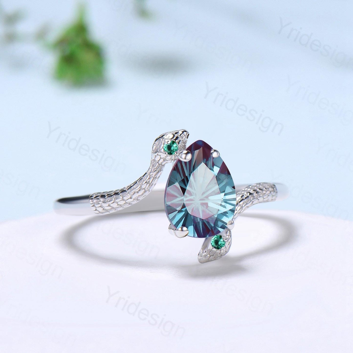 Snake Alexandrite Engagement Ring, Pear Cut Gothic Wedding Ring, Rose Gold
