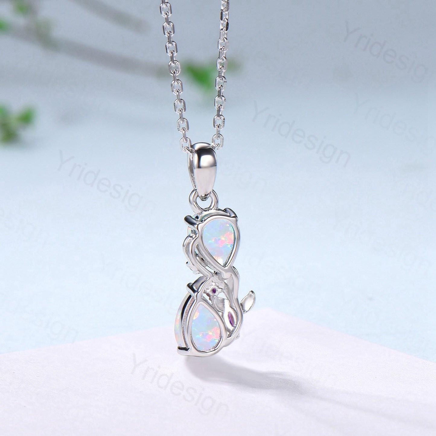 Handmade White Opal Pendant Necklace, Amethyst Accent, 14K Gold