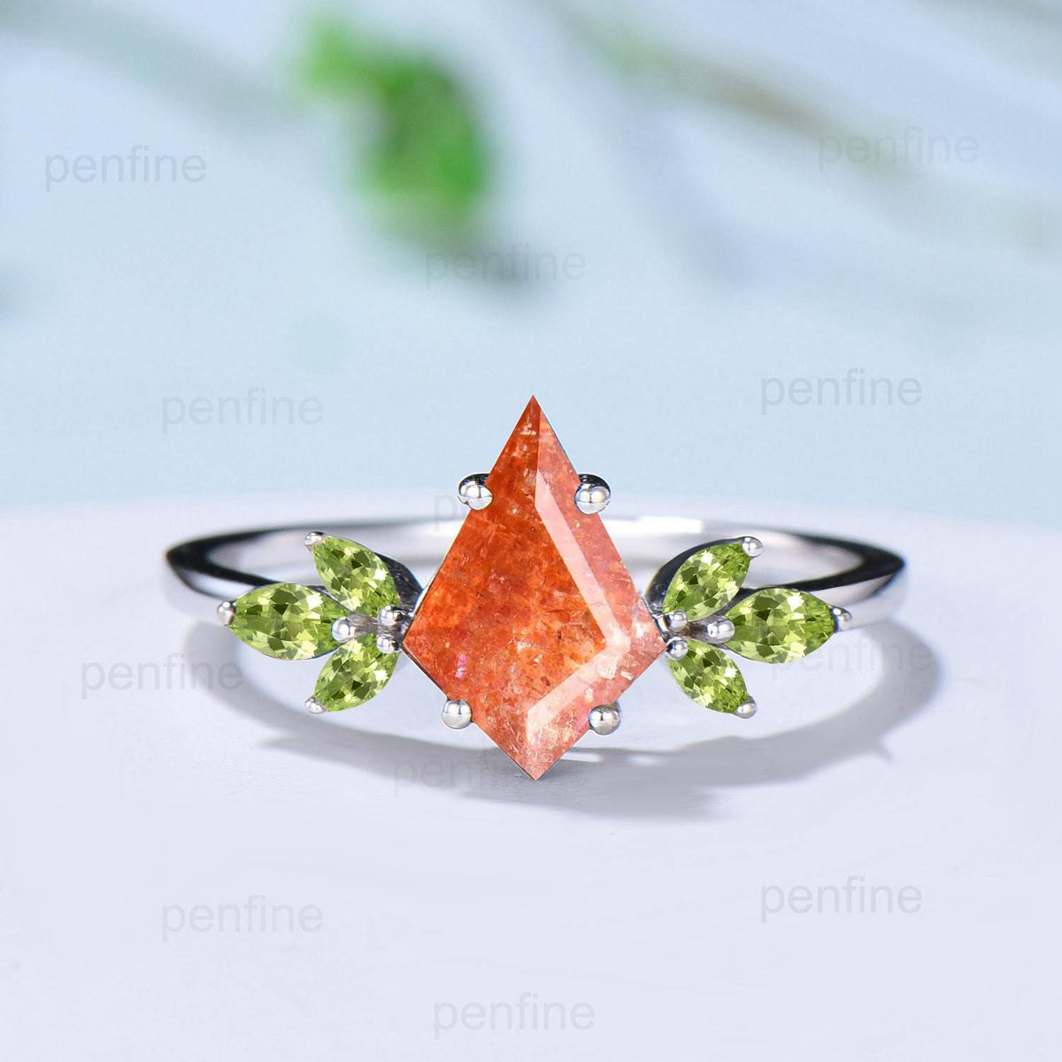 Retro sunstone engagement ring set kite cut Vintage cluster peridot wedding ring yellow crystal citrine birthstone promise ring for women