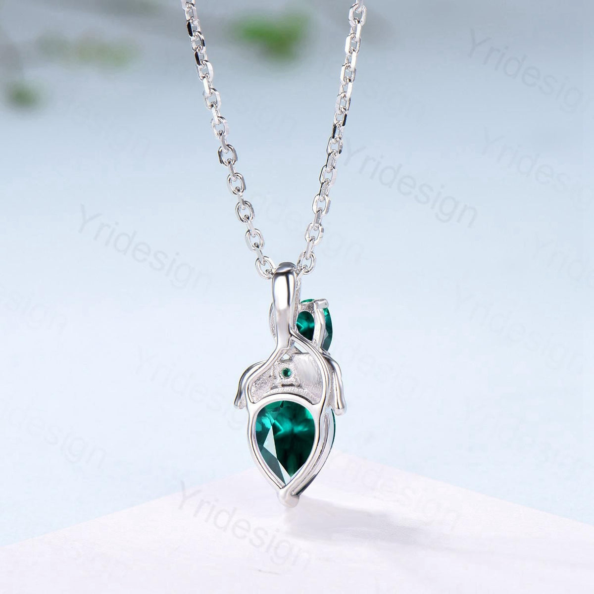 Pear Emerald Necklace, May Birthstone, Nature Inspired Vine Pendant