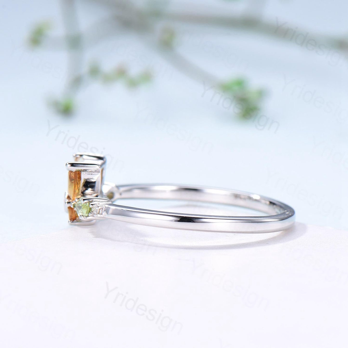 Unique Butterfly Citrine Peridot Engagement Ring Vintage Marquise Citrine Ring Pear Peridot Wedding Ring Anniversary Promise Birthstone Gift