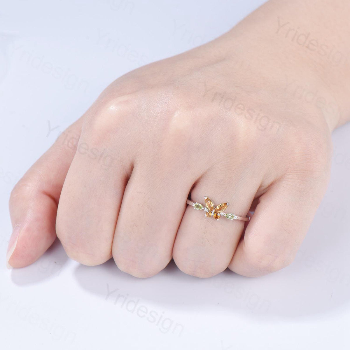 Unique Butterfly Citrine Peridot Engagement Ring Vintage Marquise Citrine Ring Pear Peridot Wedding Ring Anniversary Promise Birthstone Gift