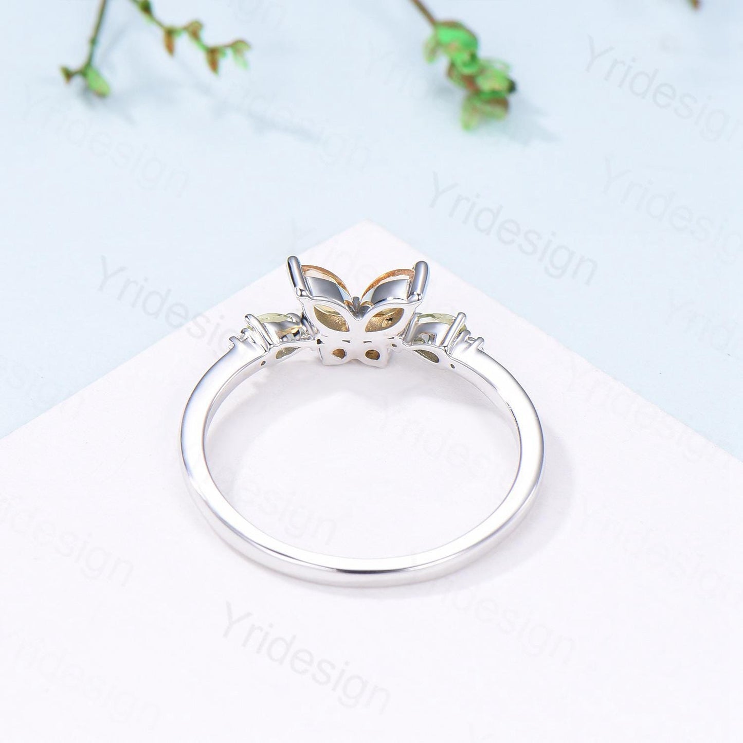 Unique Butterfly Citrine Peridot Engagement Ring Vintage Marquise Citrine Ring Pear Peridot Wedding Ring Anniversary Promise Birthstone Gift
