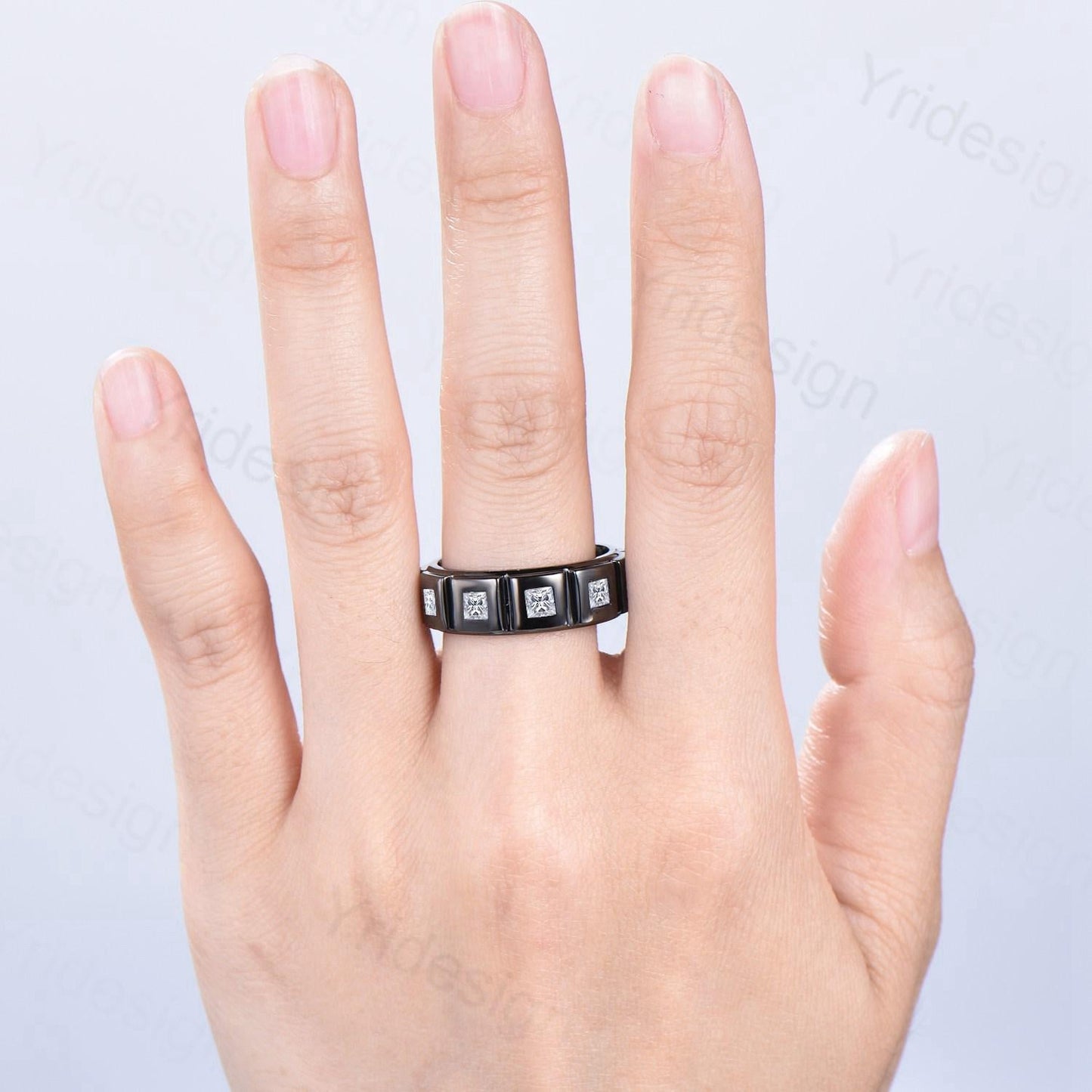 Black Gold Princess Moissanite Wedding Band For Men Unisex Frame Brushed Finish Men's Wedding Ring Anniversary Stacking Matching Band Gift