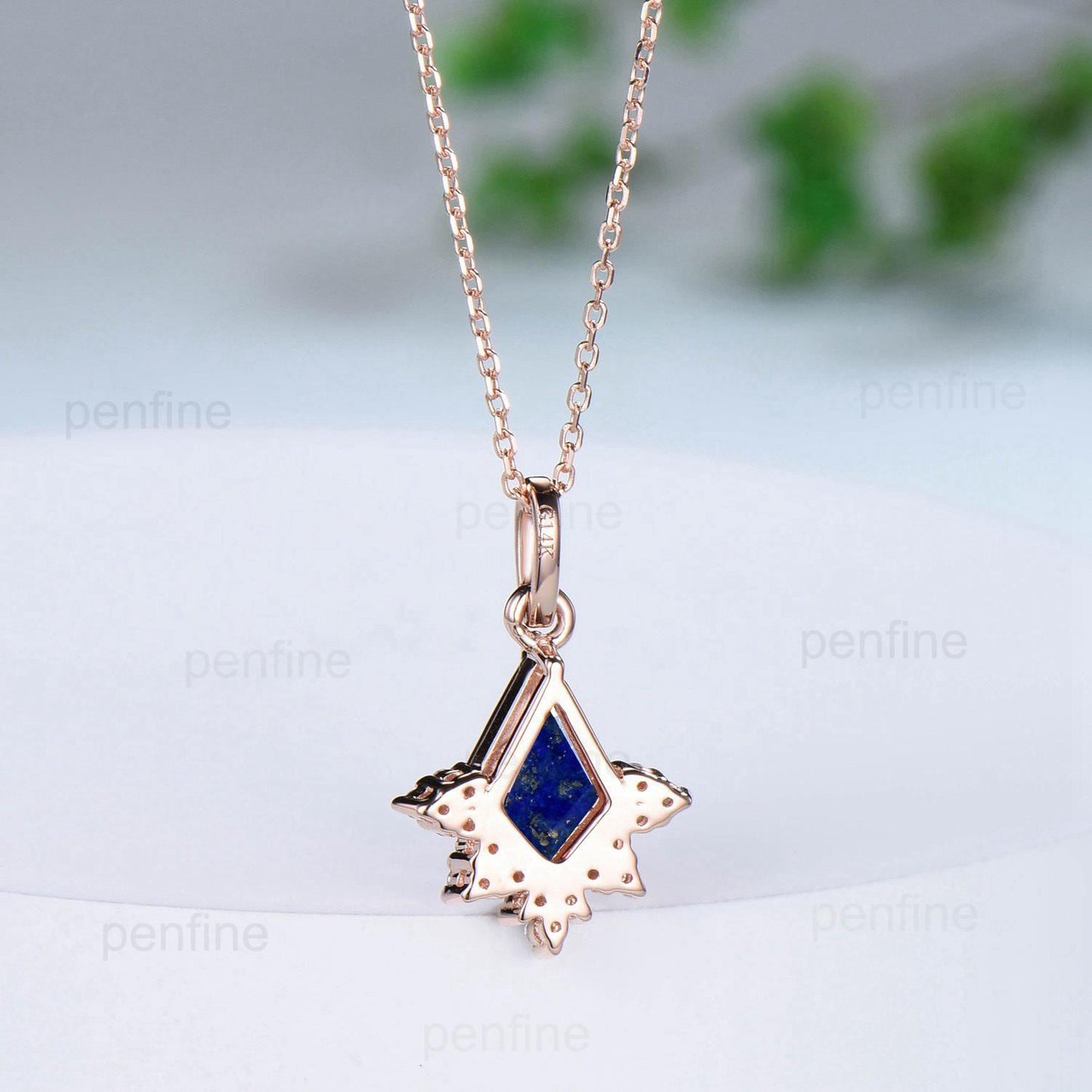 Vintage Kite Cut lapis lazuli Pendant Necklace Blue Sapphire Pendant Silver 14k/18k rose gold moissanite promise engagement gift for women