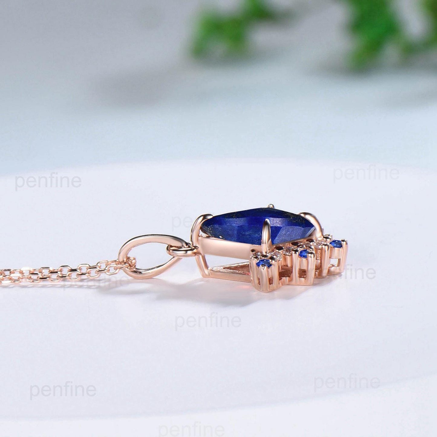 Vintage Kite Cut lapis lazuli Pendant Necklace Blue Sapphire Pendant Silver 14k/18k rose gold moissanite promise engagement gift for women