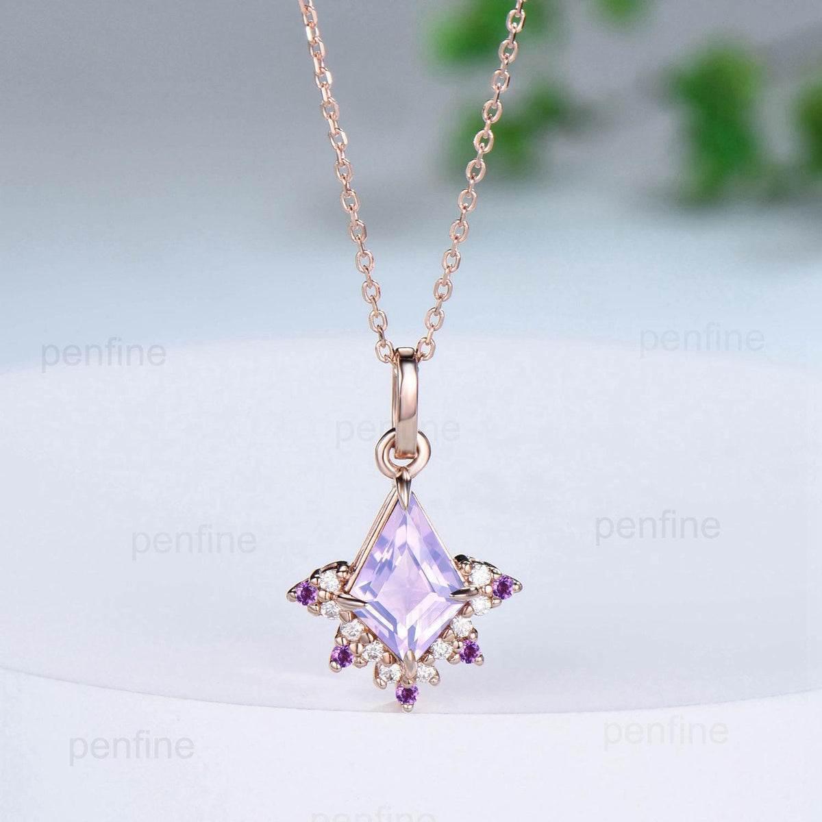 Vintage Kite Cut Lavender Amethyst Necklace Necklace Purple Amethyst Pendant Silver 14k/18k rose gold moissanite promise engagement gifts