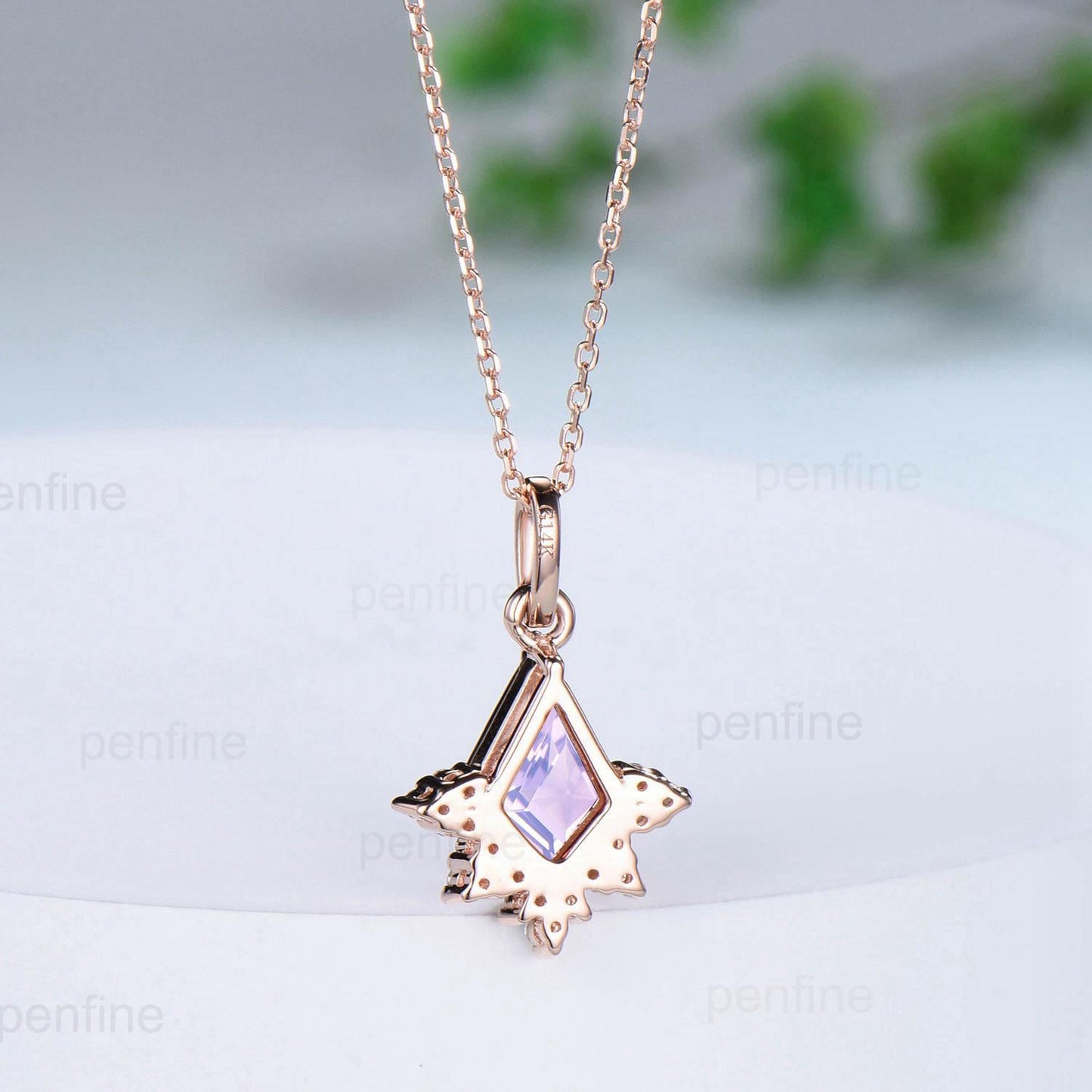 Vintage Kite Cut Lavender Amethyst Necklace Necklace Purple Amethyst Pendant Silver 14k/18k rose gold moissanite promise engagement gifts