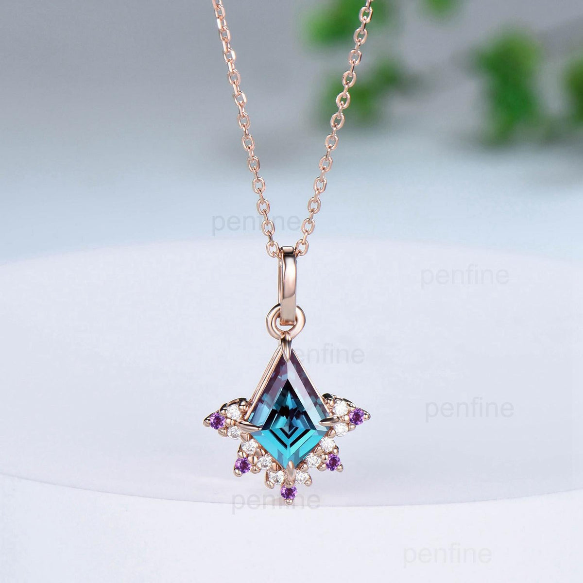 Vintage Kite Cut Alexandrite Pendant Necklace Purple Amethyst Pendant Silver 14k/18k rose gold moissanite promise engagement gift for women
